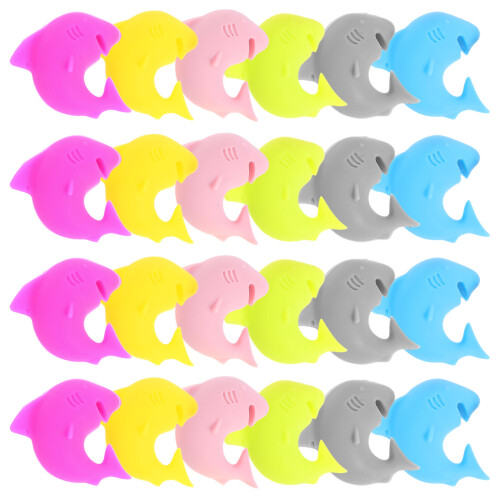 24Pcs Shark Shaped Silicone Wine Glass Markers Reusable