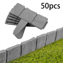 50pc STONE SLAB PLASTIC GARDEN BORDER EDGING PATH BED GRASS LAWN