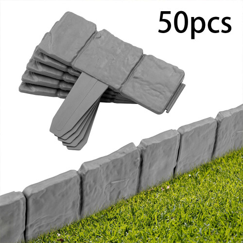 50pc STONE SLAB PLASTIC GARDEN BORDER EDGING PATH BED GRASS LAWN