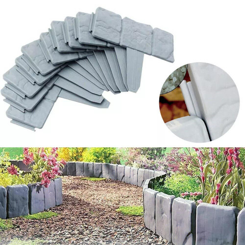 50pc STONE SLAB PLASTIC GARDEN BORDER EDGING PATH BED GRASS LAWN 1