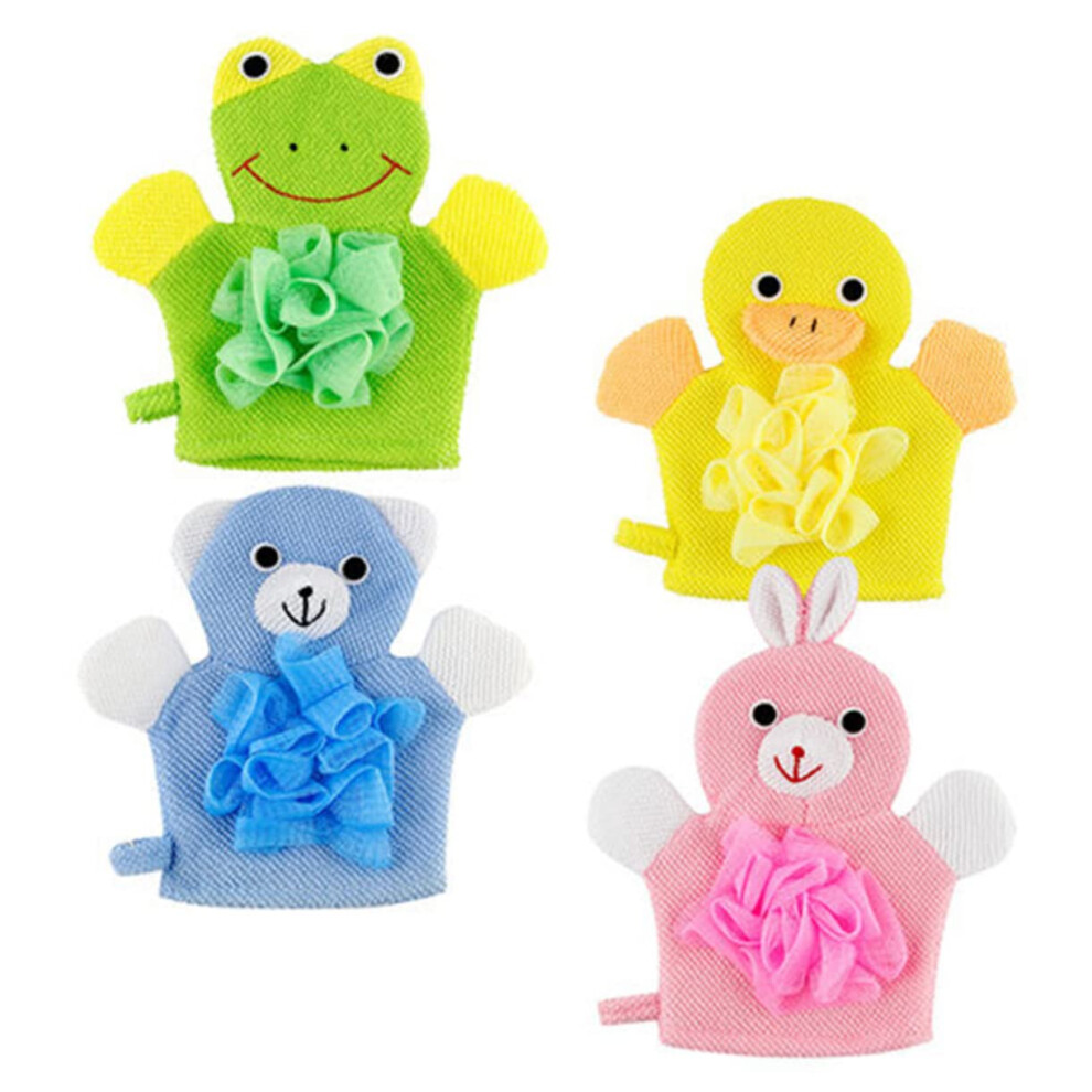 Baby Bath Towel Set 4 Pack With Cartoon Frog Loofah And Bath Scrubbing Gloves For Boys And Girls