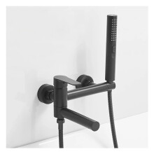 Bath Mixer Tap With Shower Waterfall - Wall Mount Bathtub Tap - Hand Shower - Hot And Cold Single Handle Black