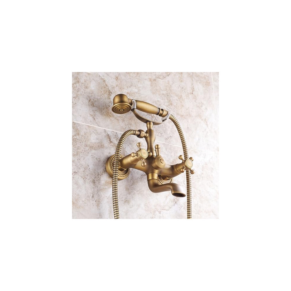 Vintage Style Bath Taps Wall Mounted Brass With Diverter Valve Antique Shower Head Shower Mixer 9084446198829