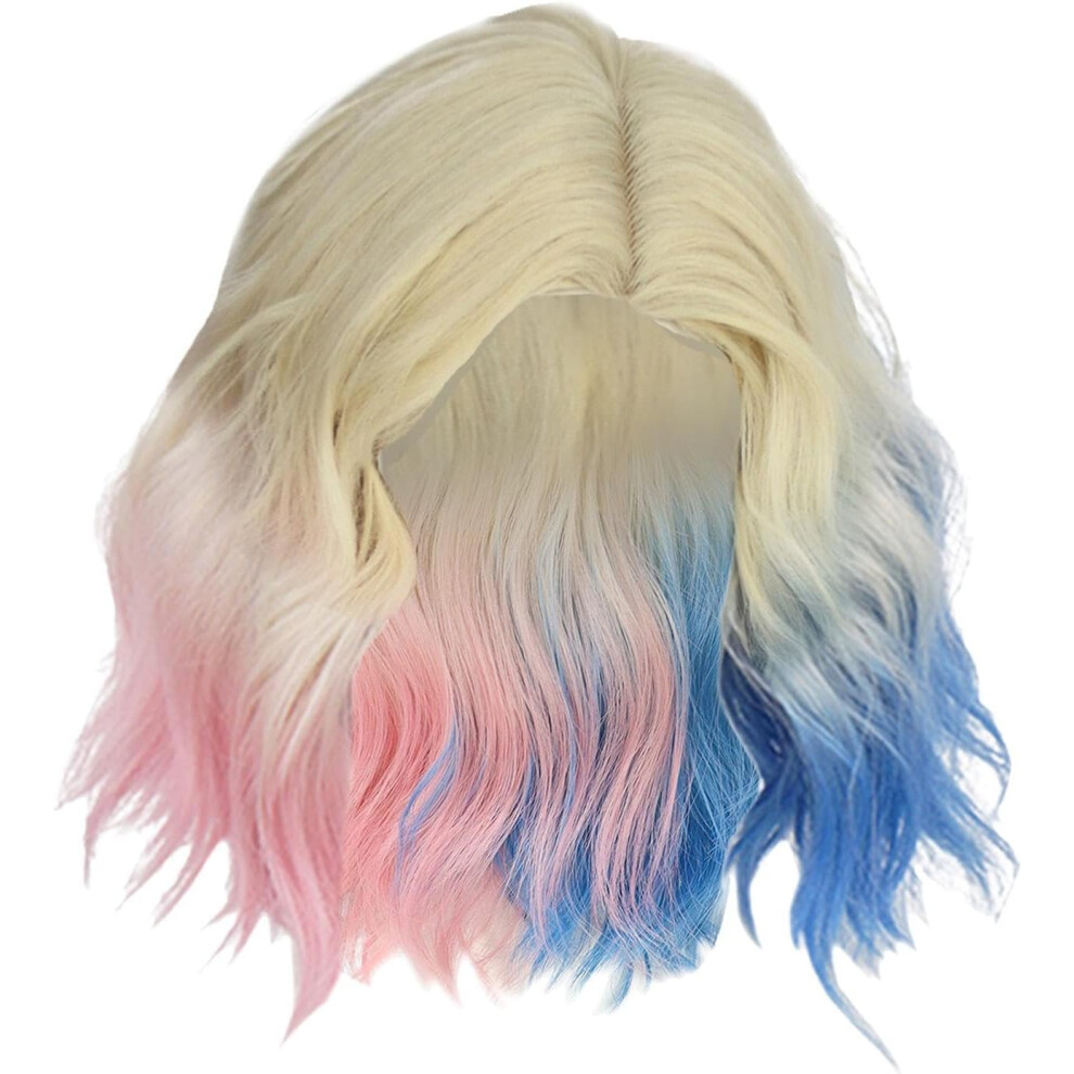 Unisex Blue,Pink Pink Blue Ombre Wig Short Wavy Heat Resistant Synthetic Hair For Addams Wednesday Enid Sinclair Cosplay One Size