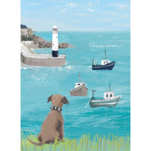 Hand-Finished Artistic Greeting Card Doggy Sea View Blank For Any Occasion