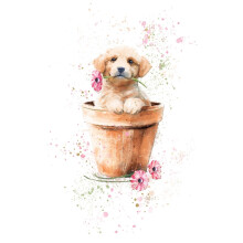 Hand-Finished Watercolour Puppy Greeting Card Embellished Blank For Any Occasion