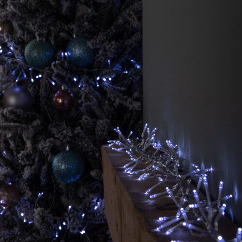 Premier 9.3m 720 LED Christmas Cluster String Lights with Timer in White on Clear Cable