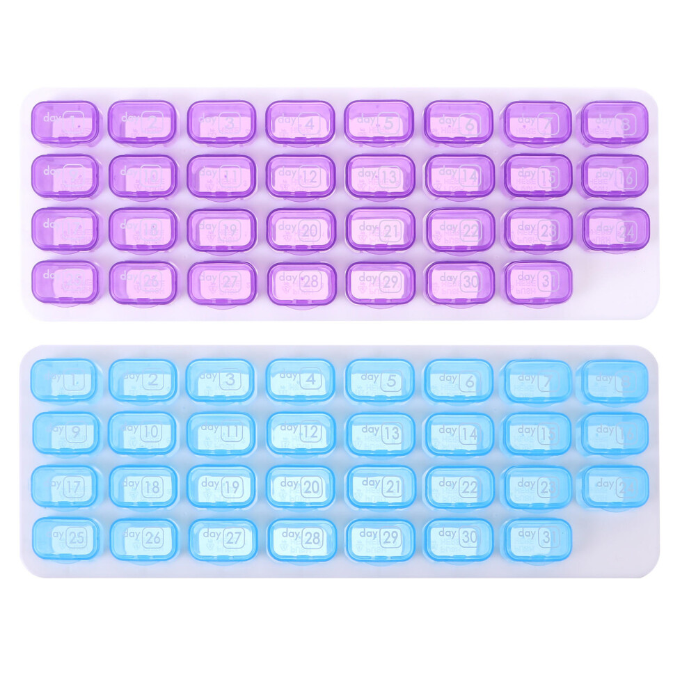 Villcase 2Pcs Monthly Medicine Case 31-Grid Pill Organizer Durable Abs Travel