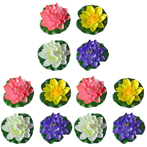 12 Pcs Plastic Lotus Decoration Floating Ornaments For Pond 2