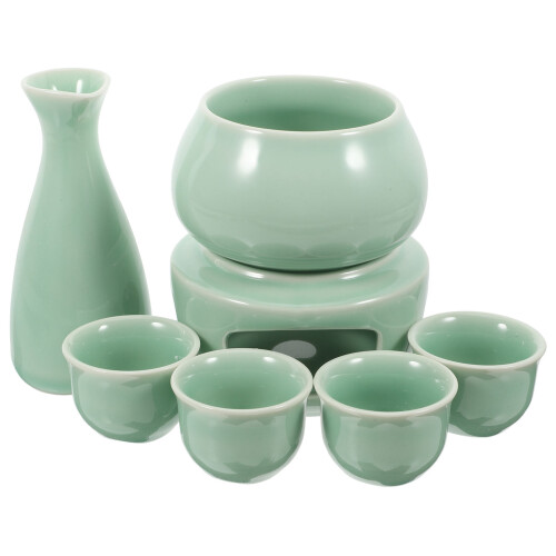 1 Set Ceramic Japanese Sake And Cups With Warmer