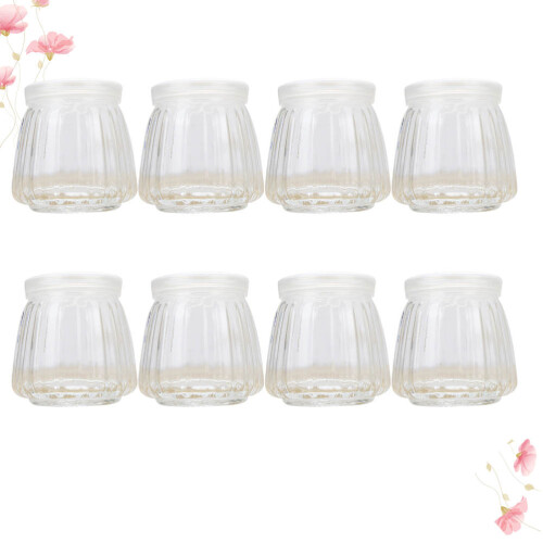 8Pcs Vertical Striped 150Ml Glass Pudding Bottles With Lid 2