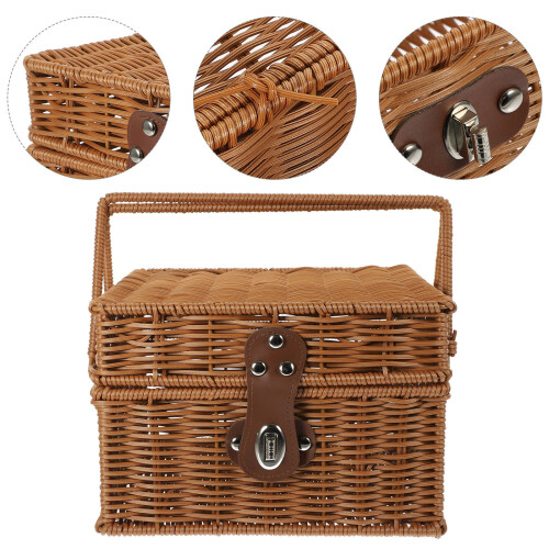 Handle Woven Korb Tragbarer Eiablagehalter Picknickkorb Mit 2