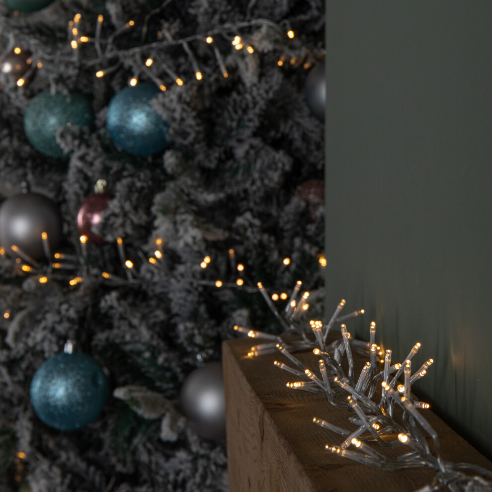 Premier 9.3M 720 Led Christmas Cluster String Lights With Timer In Warm On Clear Cable White