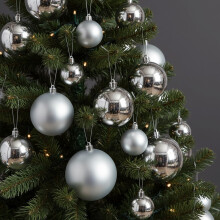 60 Silver Baubles Christmas Decorations 4, 5, 6cm