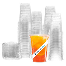 100Pcs, 16oz Clear Smoothie Cups with Flat Lids