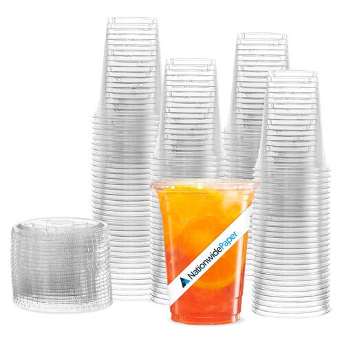 100Pcs, 16oz Clear Smoothie Cups with Flat Lids