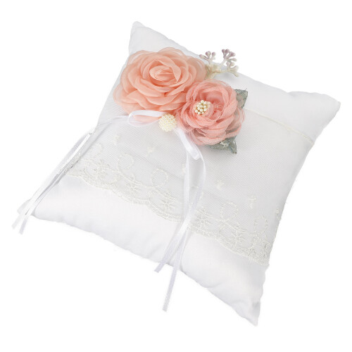 3Pcs Wedding Ring Pillow White Cushion With Flower Holder