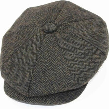 (Green, M) Peaky Blinders Hat Newsboy Flat Cap Herringbone Tweed Wool Baker Boy Gatsby