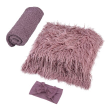 Photo Prop Soft Blanket Wrap Cloth Bowknot Headband One Set For Newborn Photography Prop, Baby Shower Accessory