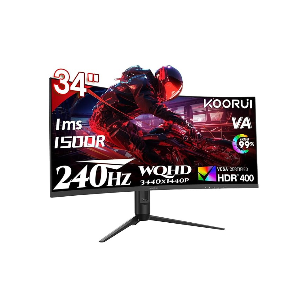 Koorui 34 Inch Ultrawide Curved Gaming Monitor,Uwqhd (3440X1440p), 240Hz, 1Ms Mprt, 1500R,Adaptive-Sync,Vesa,Dp,Hdmi,Ps5