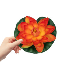 artificial floating water lily lotus pond decor 18cm orange