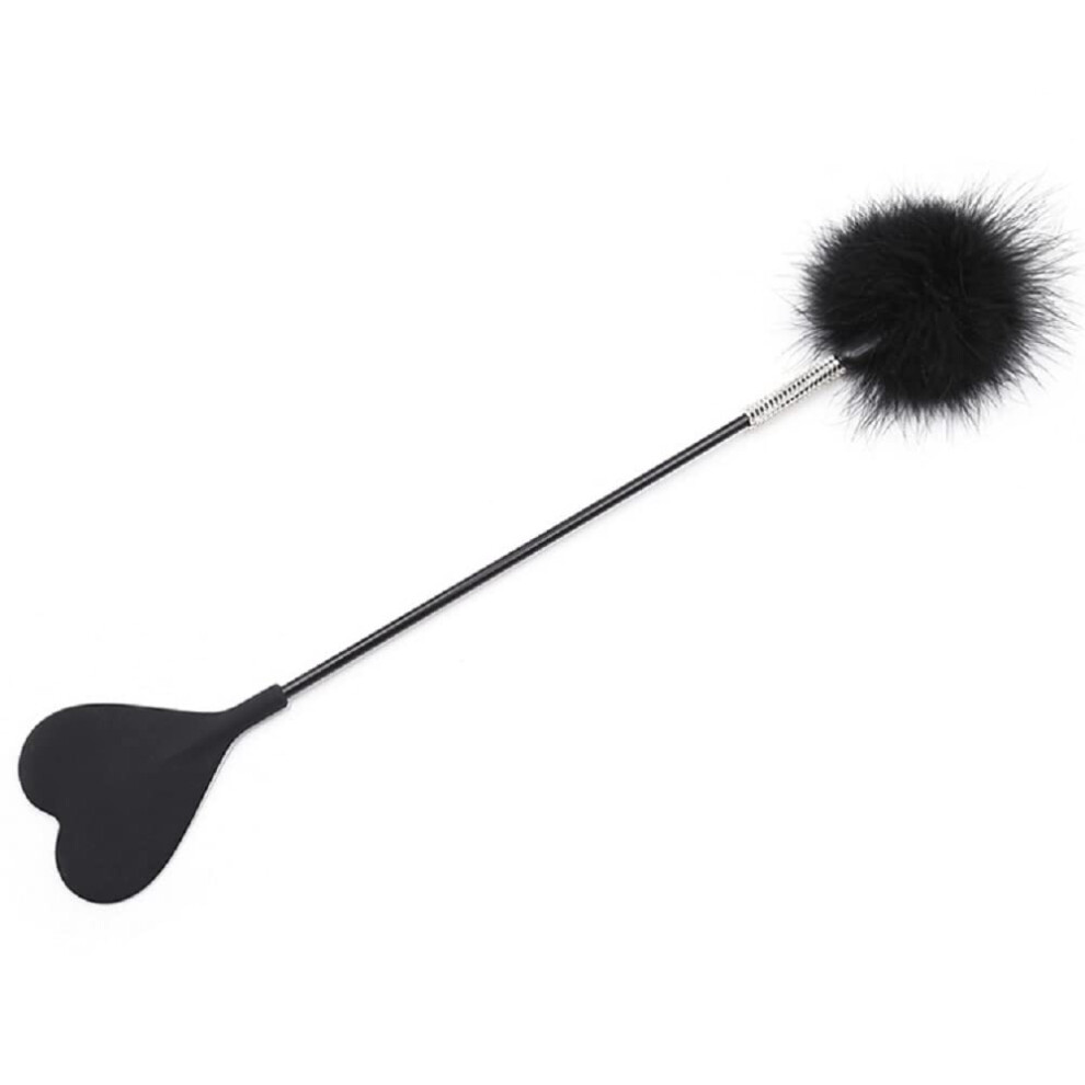 Black Heart-Shaped Adult Fun Feather Racket One Size Leather And Feather Sm Flirting Prop Toy