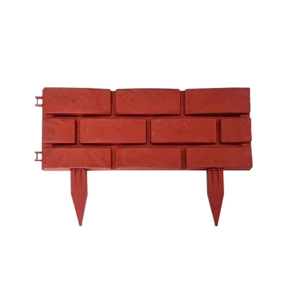 Garden Plastic Fence Edging 4-Piece Set Imitation Stone Look Fence Panels Red For Garden Borders Lawn Border 9393856103171
