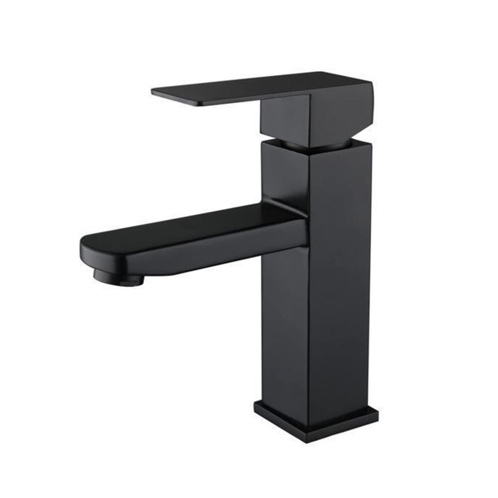 Black Square Bathroom Sink Faucet Single-Handle Deck-Mounted Basin Tap 304 Stainless Steel Black Finish 9354506060800