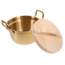 stainless steel noodle pot with wood lid and double handle