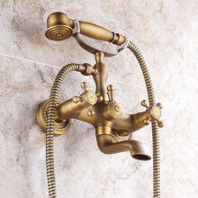 Wall Mounted Bath Taps 2 Hole Dual Lever Shower Bath Mixer Antique Finish Solid Brass 1/2 Inch IPS Hot Cold Water Tap