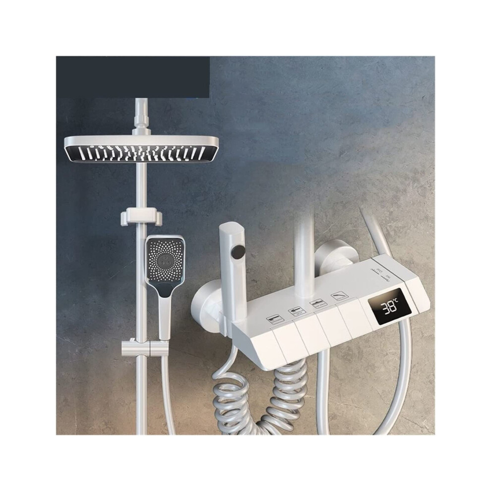 Thermostatic Shower Mixer Set Grey Brass With Digital Display Rainfall Shower Head Bathtub Tap Shelf Hydropower 9354506061289