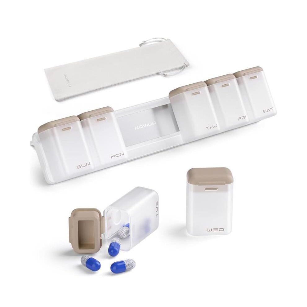 Gray Weekly Pill Organizer Magnetic Removable Daily Pill Sorter Waterproof Travel Medication Dispenser For Vitamins