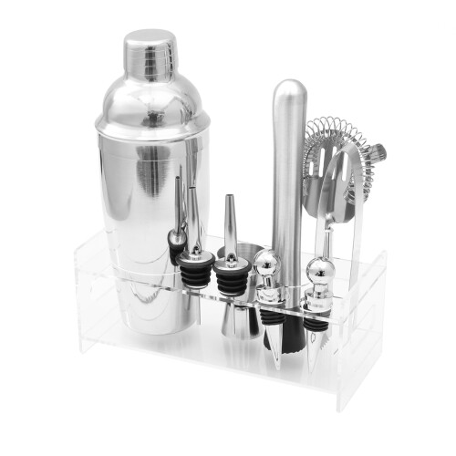 12 Cocktailshaker Set Mit Mischlöffel Eiszange Acrylbasis 2