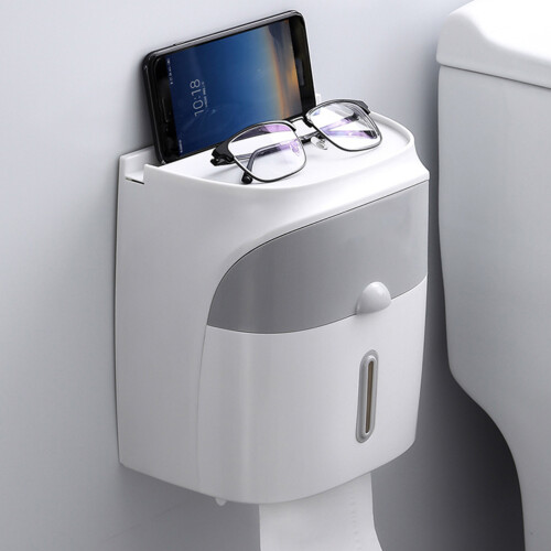 Wall Mounted Roll Paper Holder Waterproof Light Grey 2