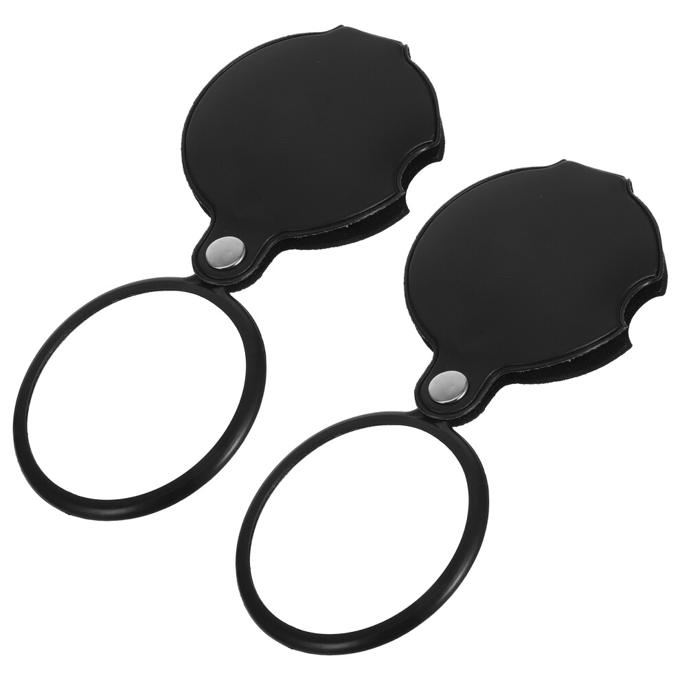 Villcase 2Pcs Mini Handheld Magnifier With Case 5X Lens Rotating Holder
