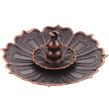 Alloy Lotus Shaped Incense Stick Holder And Tray Decor
