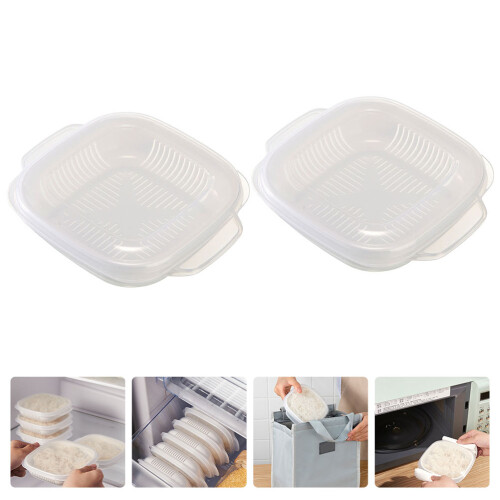 2Pcs Portable Rice Storage Box Microwave Safe Lunch Container 2