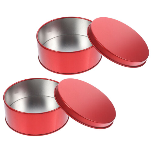 2Pcs Empty Round Candy Tin Classic Tinplate Box For Xmas Cookies