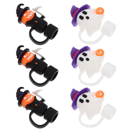 6Pcs Halloween Straw Toppers, Witch Ghost Spill-Proof Cup Caps