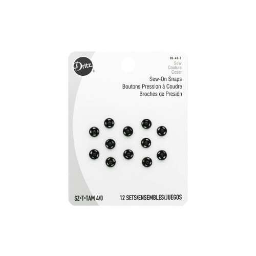 Dritz 80-40-1 Ράβονται Κουμπώματα, Μαύρα, Μέγεθος 4/0 12 Τεμάχια