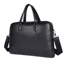 Briefcase For Men Black 14-Inch Laptop Shoulder Messenger Bag Genuine Leather Cowhide