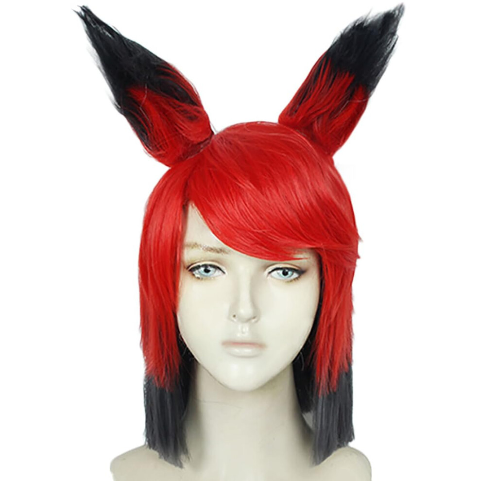 Hazbin Alastor Cosplay Wig Short Black Red Synthetic Fiber For Hazbin Hotel Costume For Halloween Carnival Masquerade