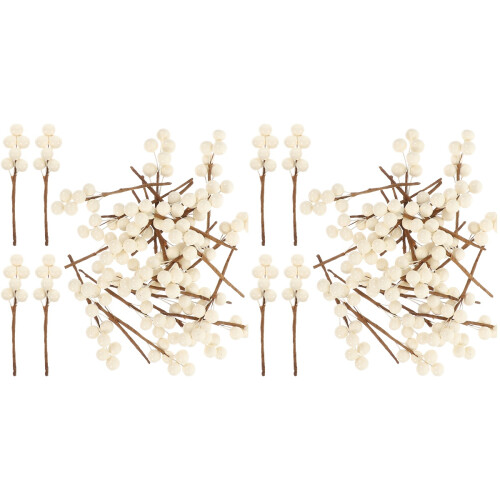 60Pcs Artificial White Berry Branches Glitter Xmas DIY Festive Decor 1