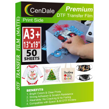 Cendale Premium DTF Transfer Film 13 """" X19 """"-A3 Plus 50 Sheets Double-Sided Matte Clear Preseat Sheets Pet Heat Transfer Paper fr DIY Direct P