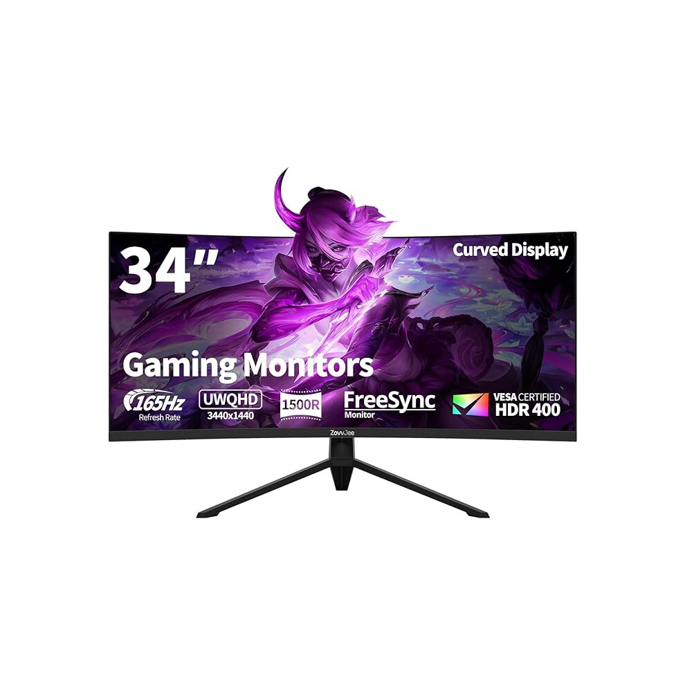 Monitors 34 Inch Ultrawide Curved Gaming Monitor 165Hz Qhd Hdmi