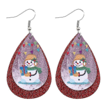 Christmas Snowman Double Sequined Leather Earrings for Girls
