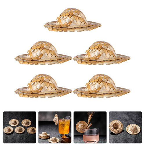 5Pcs Mini Straw Hats For Cocktail Glasses Decorative Picks 2