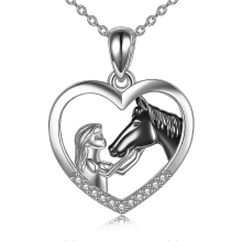 Black Horse Pendant Necklace Sterling Silver Gift for Women and Girls