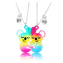 2 Pcs Love Bear Friends Necklace Magnetic Half Heart Pendant Necklace Jewelry-ykyA love bear