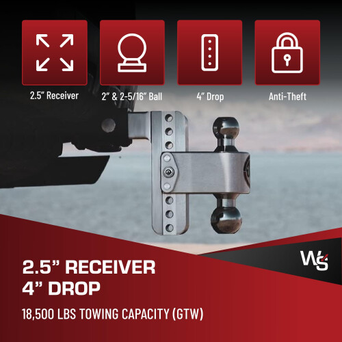 Weigh Safe Adjustable Trailer Hitch Ball Mount - 4"""" Adjustable Drop H 1